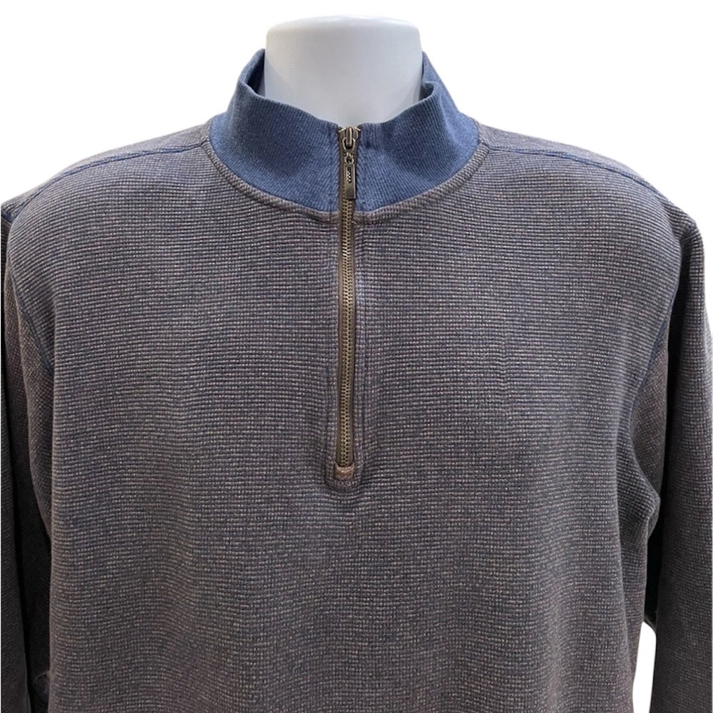 Robert Graham Mens Size XL 1/4 Zip Sweater Navy Blue & Brown Heather Cotton